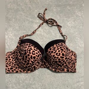 Victoria's Secret Halter Push-Up Bikini Top Brown & Black Leopard 34DD